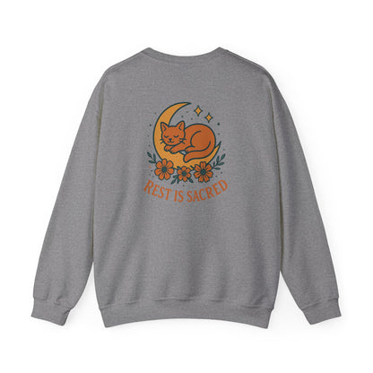 Cat + Moon Rest Is Sacred Sweatshirt
