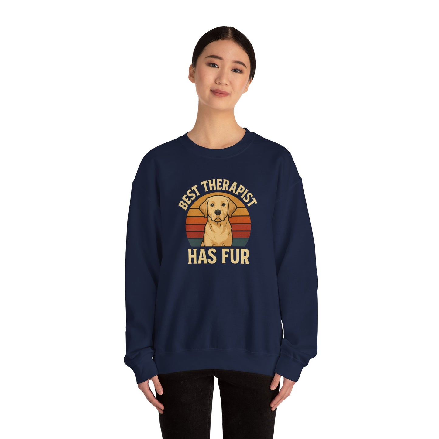Best Therapist Has Fur Labrador Retriever Sweatshirt | Retro Sunset Dog Design