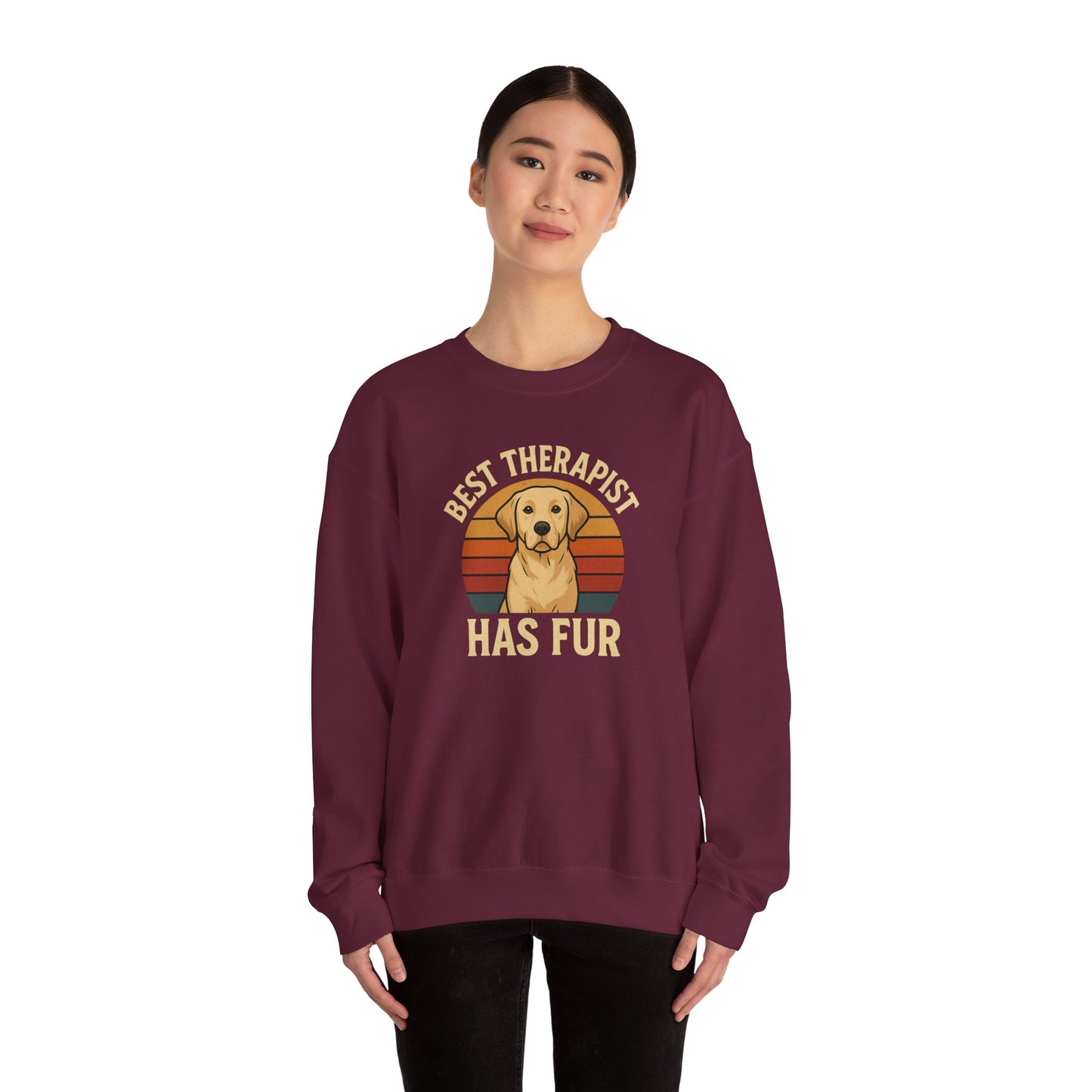 Best Therapist Has Fur Labrador Retriever Sweatshirt | Retro Sunset Dog Design