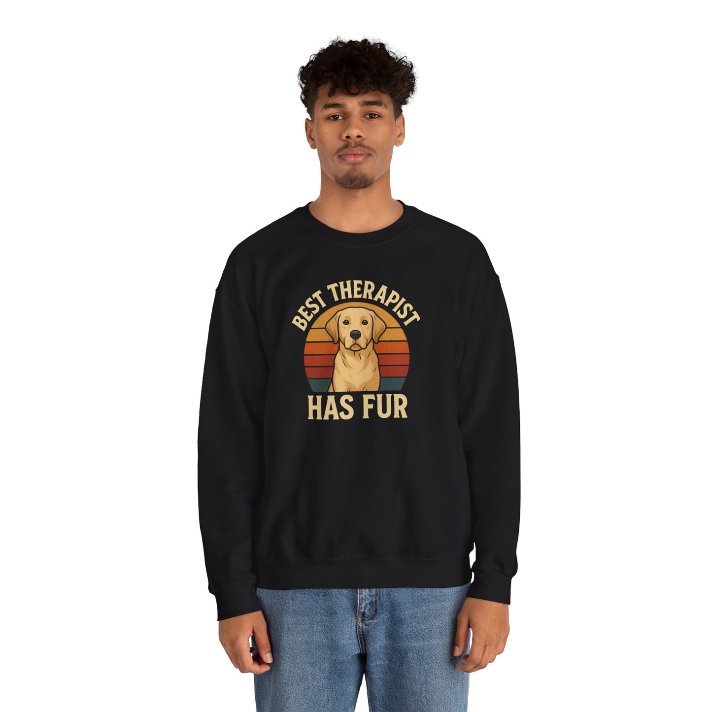 Best Therapist Has Fur Labrador Retriever Sweatshirt | Retro Sunset Dog Design