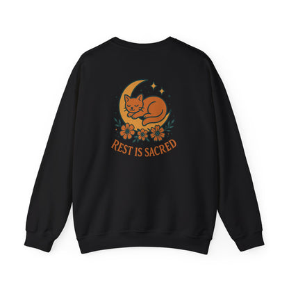 Cat + Moon Rest Is Sacred Sweatshirt