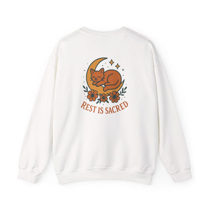 Cat + Moon Rest Is Sacred Sweatshirt