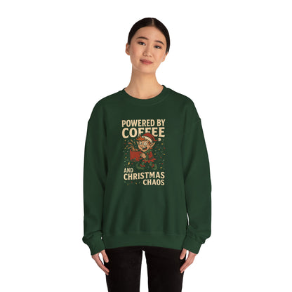 Elf Powered by Coffee and Christmas Chaos Sweatshirt