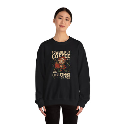Elf Powered by Coffee and Christmas Chaos Sweatshirt