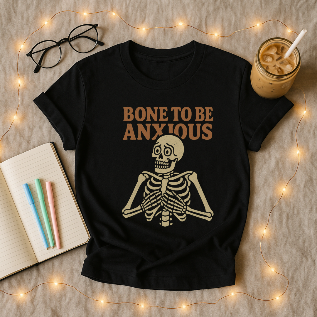 Orange Bone to Be Anxious Skeleton T-Shirt