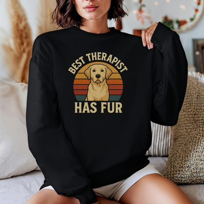 Best Therapist Has Fur Labrador Retriever Sweatshirt | Retro Sunset Dog Design