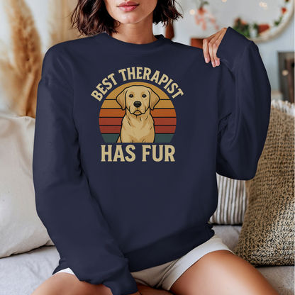 Best Therapist Has Fur Labrador Retriever Sweatshirt | Retro Sunset Dog Design