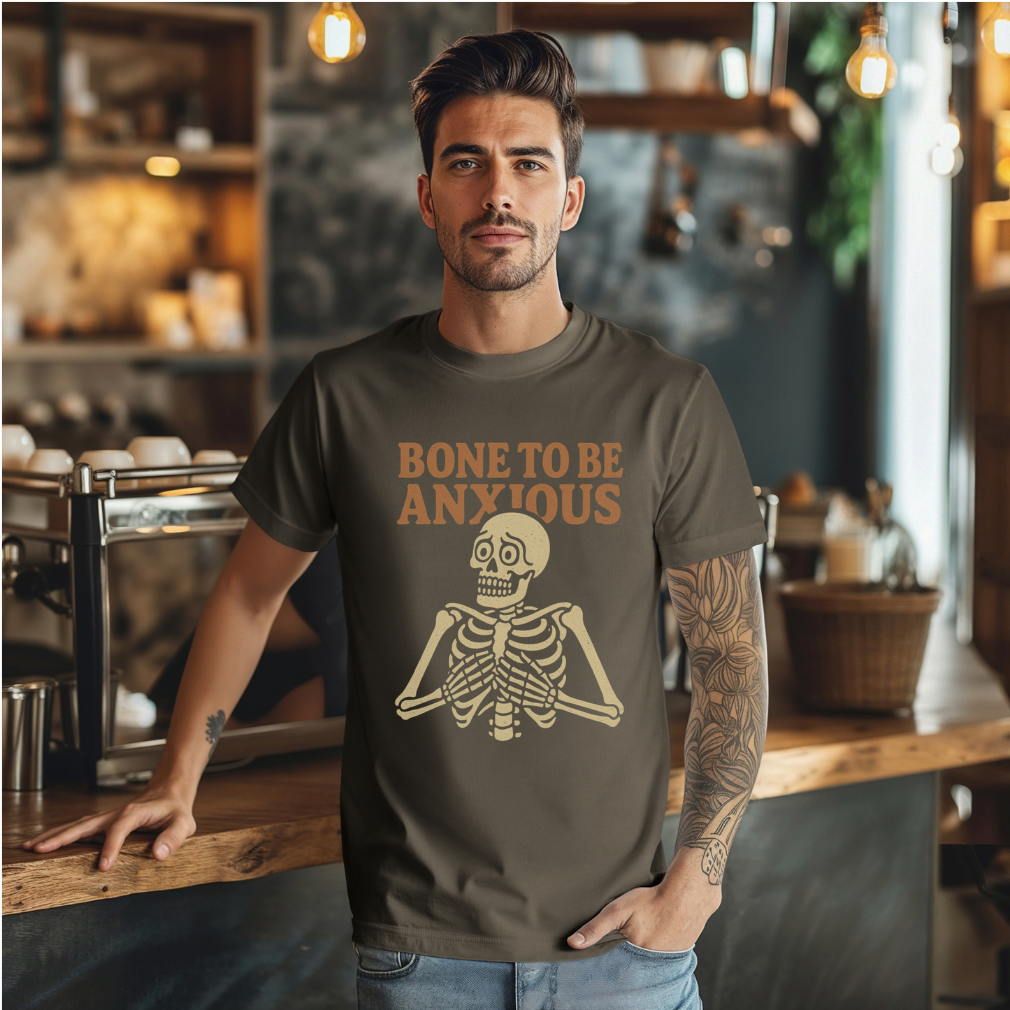 Orange Bone to Be Anxious Skeleton T-Shirt