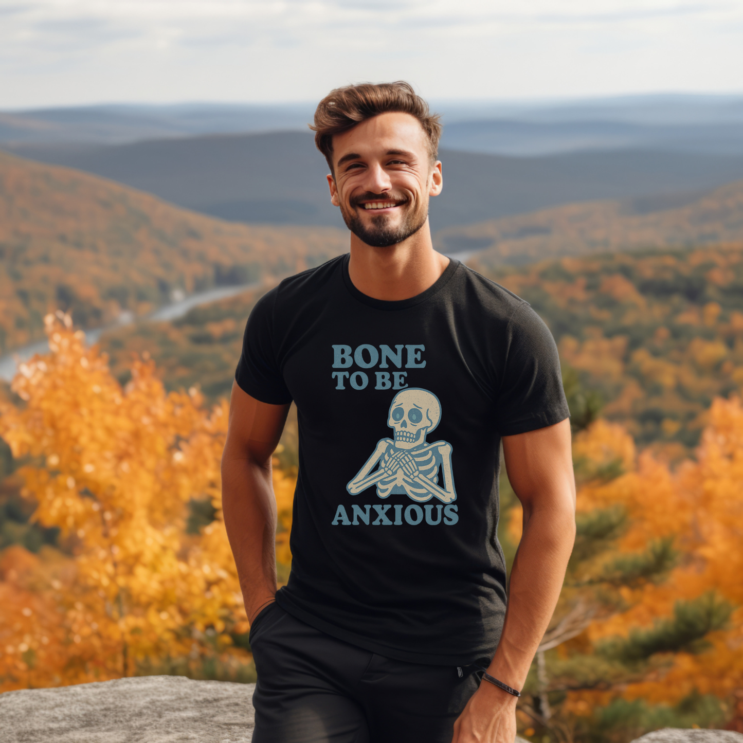 Blue Bone To Be Anxious Skeleton T-Shirt