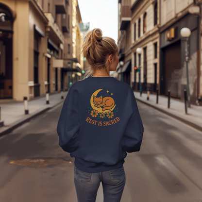 Cat + Moon Rest Is Sacred Sweatshirt