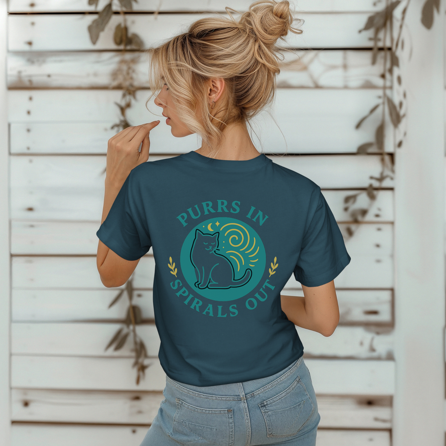 Teal Purrs in Spirals Out T-Shirt
